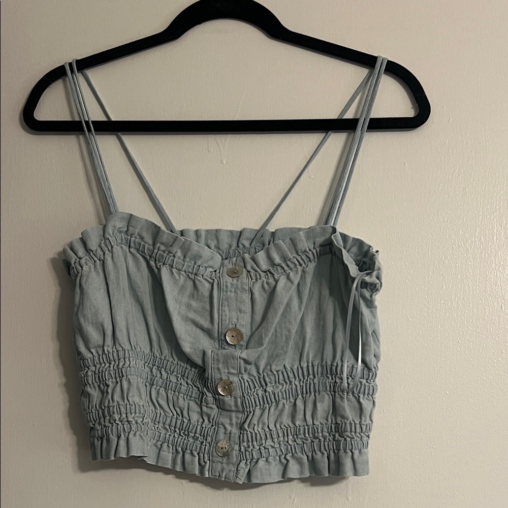 Zara Denim Button-Up Crop Top
